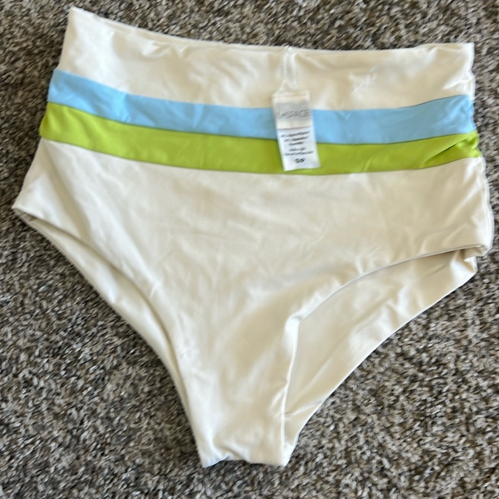 L Space Womens Portia Striped High Waist Swim Bottom Separates Ivory